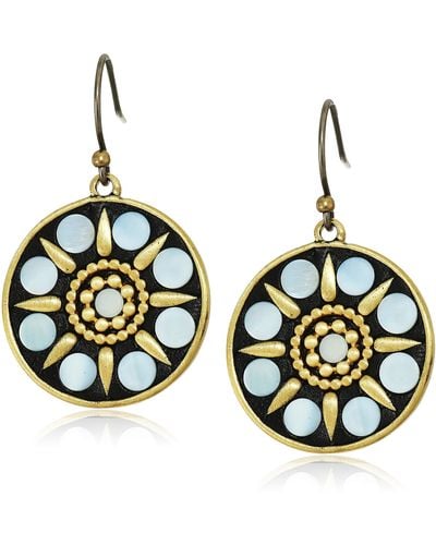 Lucky Brand Gold-tone Hammered Mother-of-pearl Circle Drop Earrings - Metallic