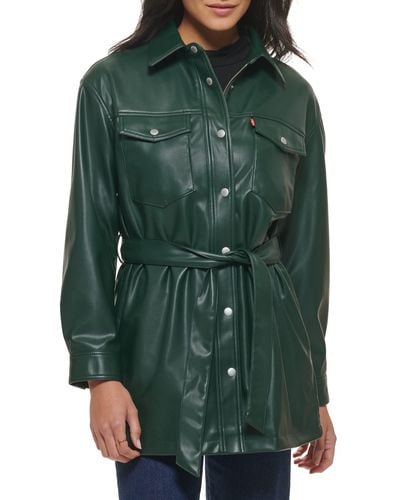 Levi's Faux Leather Belted Shirt Jacket - Green