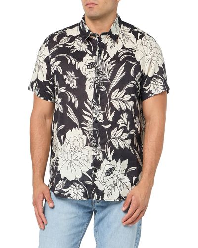 Guess Eco Island Linen Cypress Palm Short Sleeve Shirt - Black