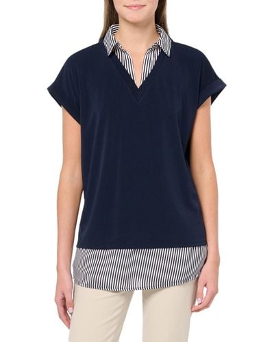 Adrianna Papell Solid Knit Twofer With Printed Woven Combo - Blue