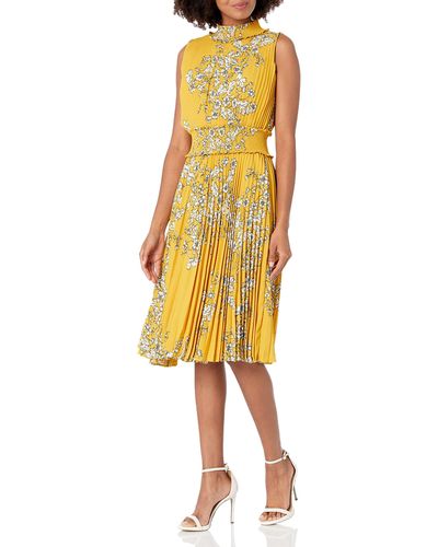 Nanette Lepore Smocked High Neck Pleated Dress - Yellow