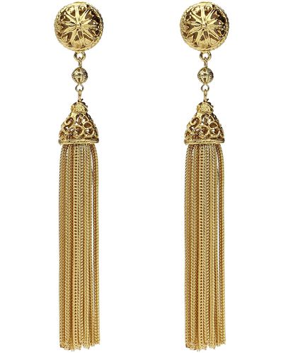 Ben-Amun Gold Round With Tassel Drop Clip On Earrings - Metallic