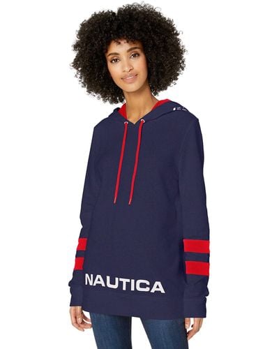 Nautica Womens Classic Supersoft 100% Cotton Pullover Hoodie Hooded Sweatshirt - Blue