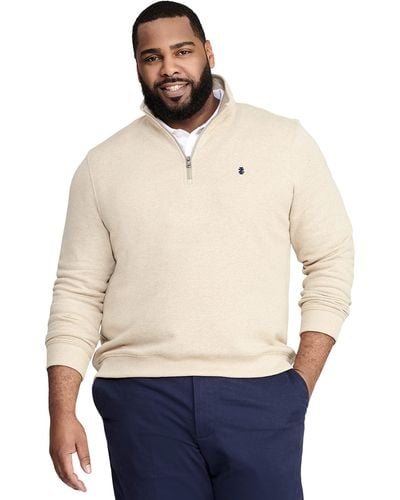 Izod Tall Advantage Performance Quarter Zip Fleece Pullover Sweatshirt - Natural