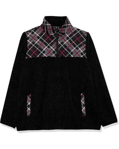 Vera Bradley Snap Collar Fleece Pullover Sweatshirt With Pockets - Black