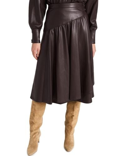 Rebecca Taylor Vegan Leather Midi Wrap Skirt - Brown