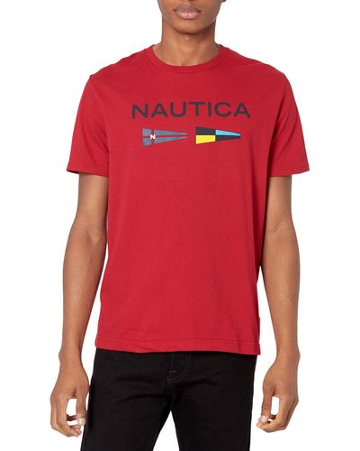 Nautica Mens Sustainably Crafted Logo Signal Flag Graphic T-shirt T Shirt - Red