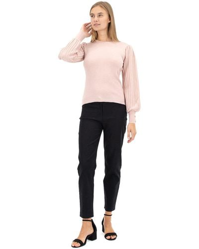 Nanette Lepore Lurex Rib Sleeve Pullover Sweater - Pink