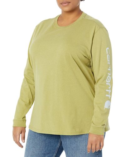 Carhartt Plus Size Loose Fit Heavyweight Long Logo Sleeve Graphic T-shirt - Green
