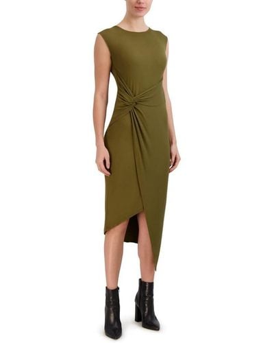 Laundry by Shelli Segal Midi Cap Sleeve Asymmetrical Knot Front Dresses - Green