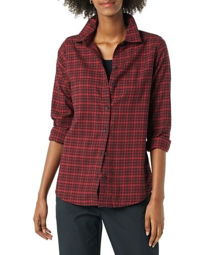 Amazon Essentials Classic-fit Long-sleeve Lightweight Plaid Flannel Shirt - Red