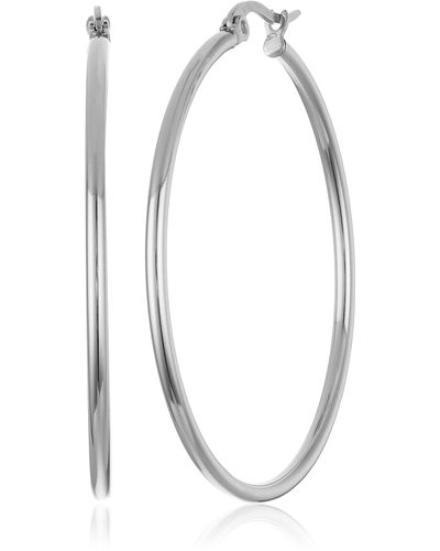 Amazon Essentials Stainless Steel Rounded Tube Hoop Earrings - White