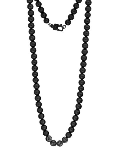 Emporio Armani Black Onyx Beaded Necklace - Metallic