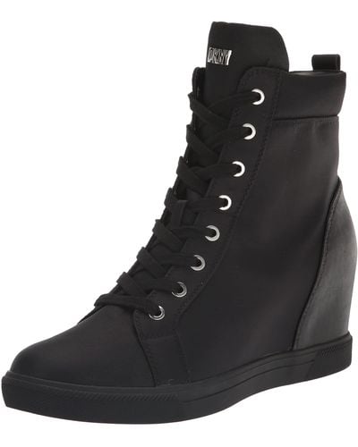 DKNY Essential High Top Lace Up Slip On Wedge Sneaker - Black