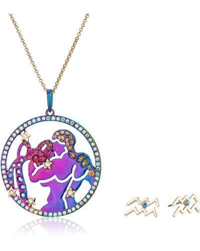 Betsey Johnson Aquarius Zodiac Necklace & Earrings Set - Multicolor