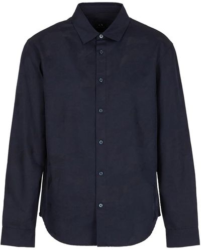Emporio Armani A|x Armani Exchange Long Sleeve Jacquard Button Down Shirt - Blue