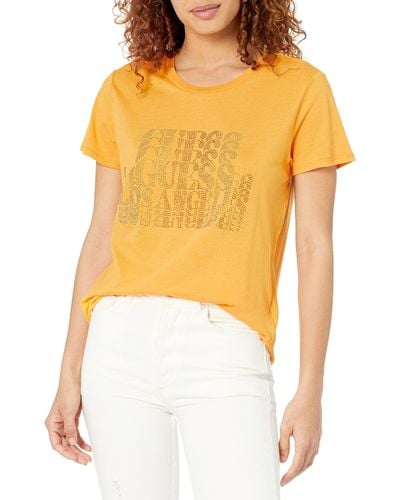 Guess T-shirt facile à manches courtes avec logo cascade pour femme - Jaune