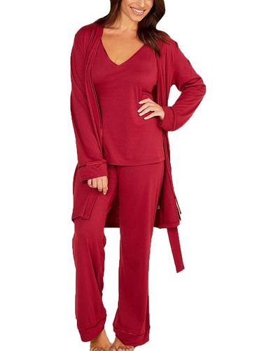 Cosabella Bella Curvy Racerback Cami Robe & Pant Pajama Set - Red