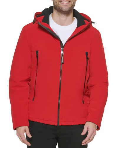 Calvin Klein Sherpa Lined Hooded Soft Shell Jacket - Red