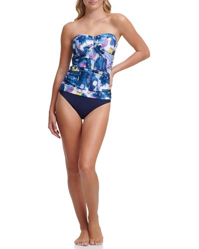 DKNY Womens Strapless Bikini Bathing Suit Tankini Top - Blue