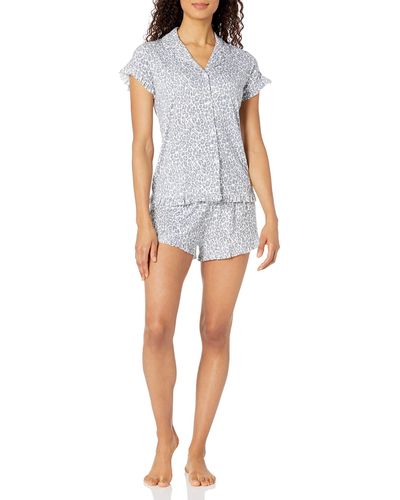 Mae Notch Collar Pajama Set W/ Ruffle - Gray