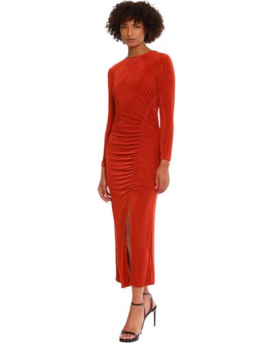 Donna Morgan Ruched Princess Seam Dress With Slit Detail Event Party Occasion Guest Of - Red