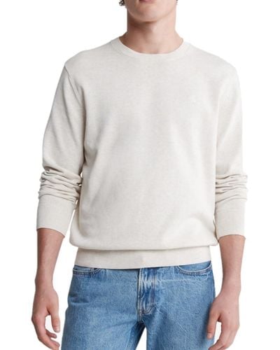 Calvin Klein Compact Cotton Crewneck Sweater - White