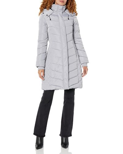 Kenneth Cole Quilted Puffer Jacket With Faux Fur Trimmed Hood - Gray