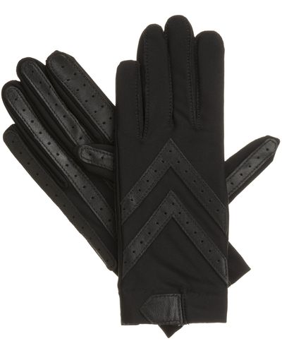 Isotoner Spandex Shortie Gloves With Leather Palm Strips - Black