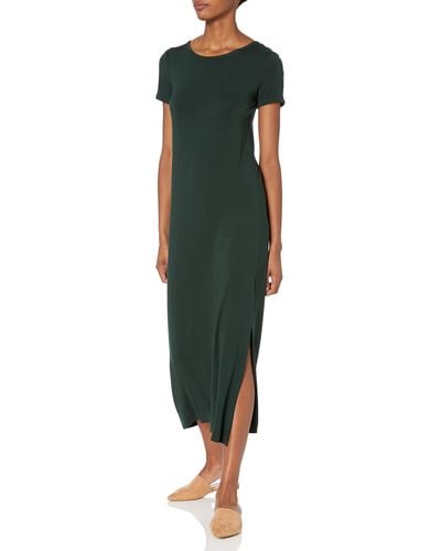 Amazon Essentials Jersey Standard-fit Short-sleeve Crewneck Side Slit Maxi Dress - Green