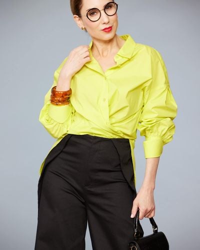 The Drop Sulphur Spring High Low Hem Button Front Blouse By @carla.rockmore - Yellow