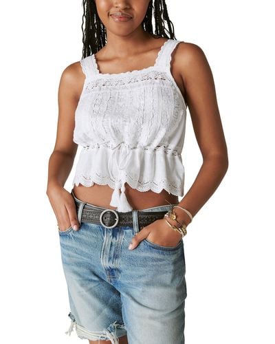 Lucky Brand Vintage Embroidered Lace Bubble Tank - Blue