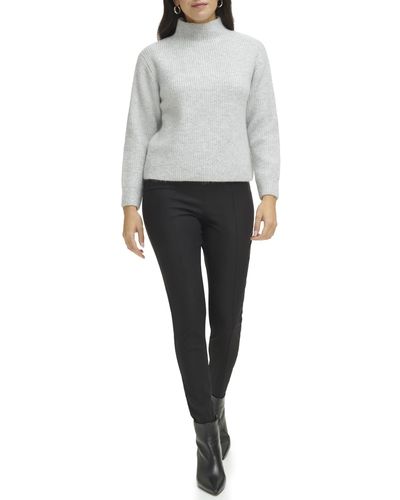 Calvin Klein Sequin Mock Neck Long Sleeve Sweater - Gray