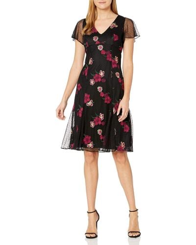 Adrianna Papell Floral Embroidery Boho Dress - Black