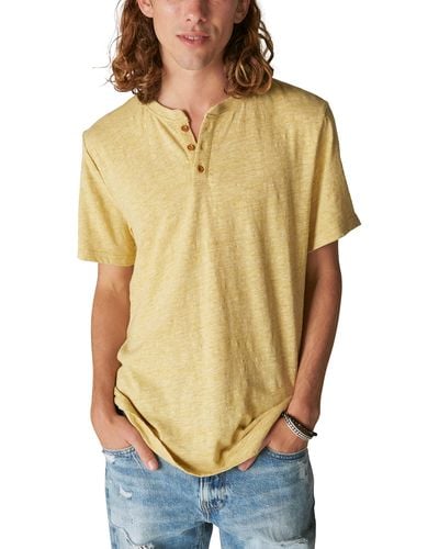 Lucky Brand Linen Short Sleeves Henley T-shirt - Yellow