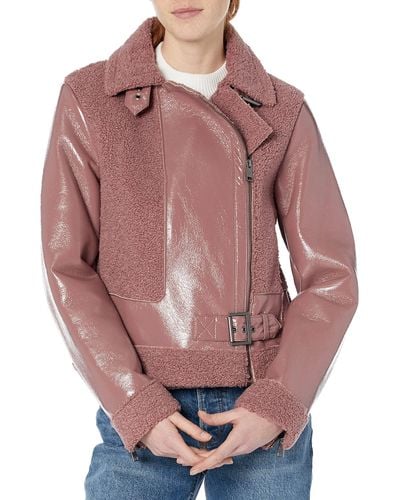 Andrew Marc Marc New York By Moto Faux Patent Leather With Mixed Media Detail Jacket - Multicolor