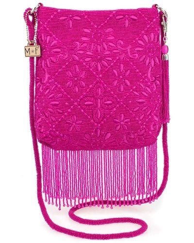 Mary Frances Benefit Beaded Crossbody Fringe Handbag - Pink