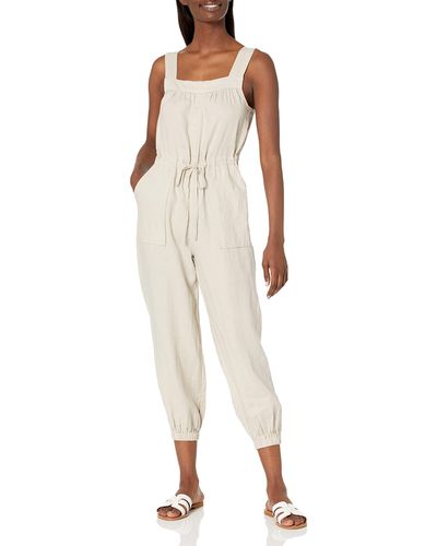 DKNY Drawstring Cropped Wide Leg Jumpsuit - Natural