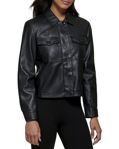 DKNY Outerwear Faux Leather Biker Jacket - Black