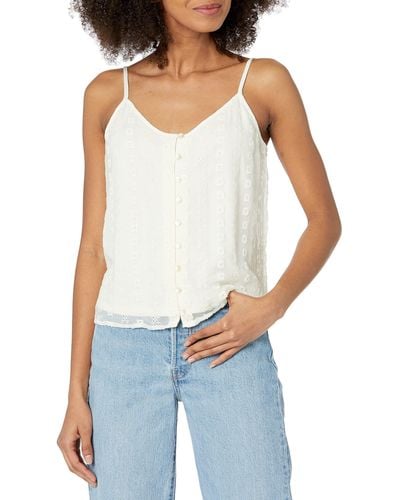Lucky Brand Sleeveless Button Up Embroidered Chiffon Cami Tank - White