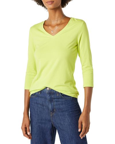 Amazon Essentials Classic-fit 3/4 Sleeve V-neck T-shirt - Green