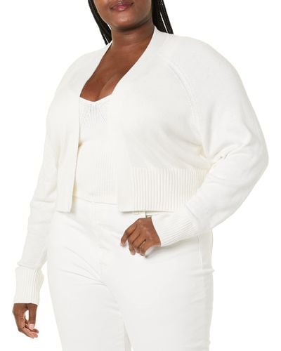 Daily Ritual Ultra-soft Cardigan And Crop Top Sweater Set - White