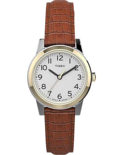 Timex Tone Case White Dial With Brown Leather