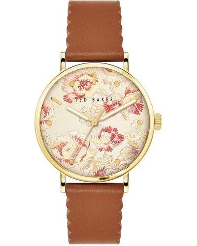 Ted Baker Phylipa Bloom Tan Leather Strap Watch - Natural