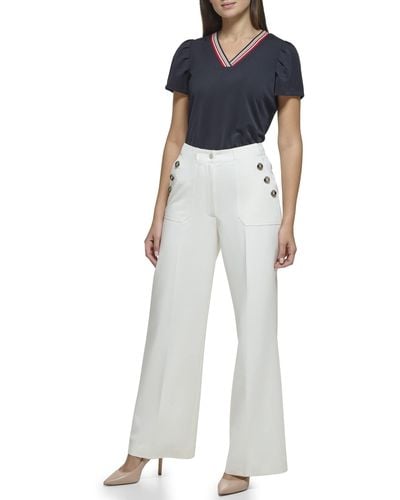 Tommy Hilfiger Womens Long Sleeve Button Front Jacket Ruffled V Neck  Sleeveless Top High Rise Wide Leg Sailor Pants | CoolSprings Galleria