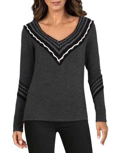 Bailey 44 Colorful Embroidered V Neck Sweater - Gray