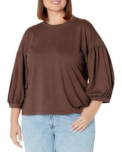 Velvet By Graham & Spencer Prudy Sueded Jersey Puff Sleeve T-shirt - Brown