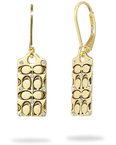 COACH Quilted C Tag Drop Earrings Golden One Size - Metallic