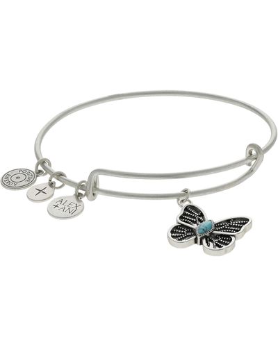 ALEX AND ANI Aa775323ss,synthetic Turquoise Butterfly Expandable Bangle Bracelet,shiny Silver,blue - Black