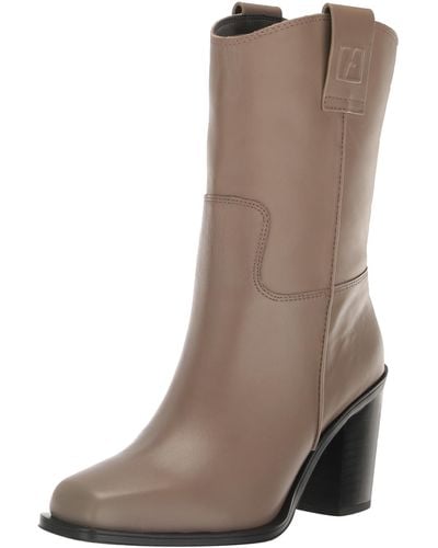 Franco Sarto S Valor Square Toe Mid Calf Heeled Boots Smoke Gray Leather 6.5 M - Brown